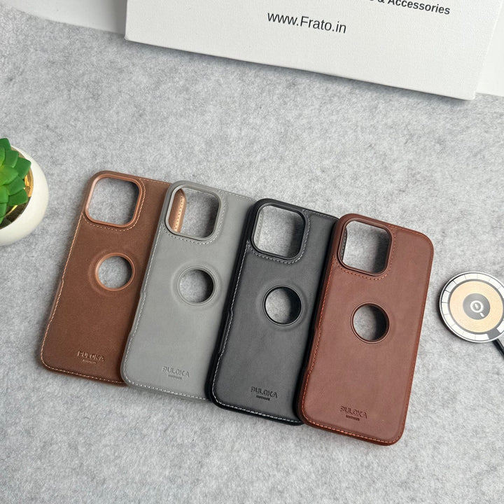 FRATO iPhone 16 Series iPhone 16 Series Luxury Logo Cut Side Stitch PU leather Case Cover