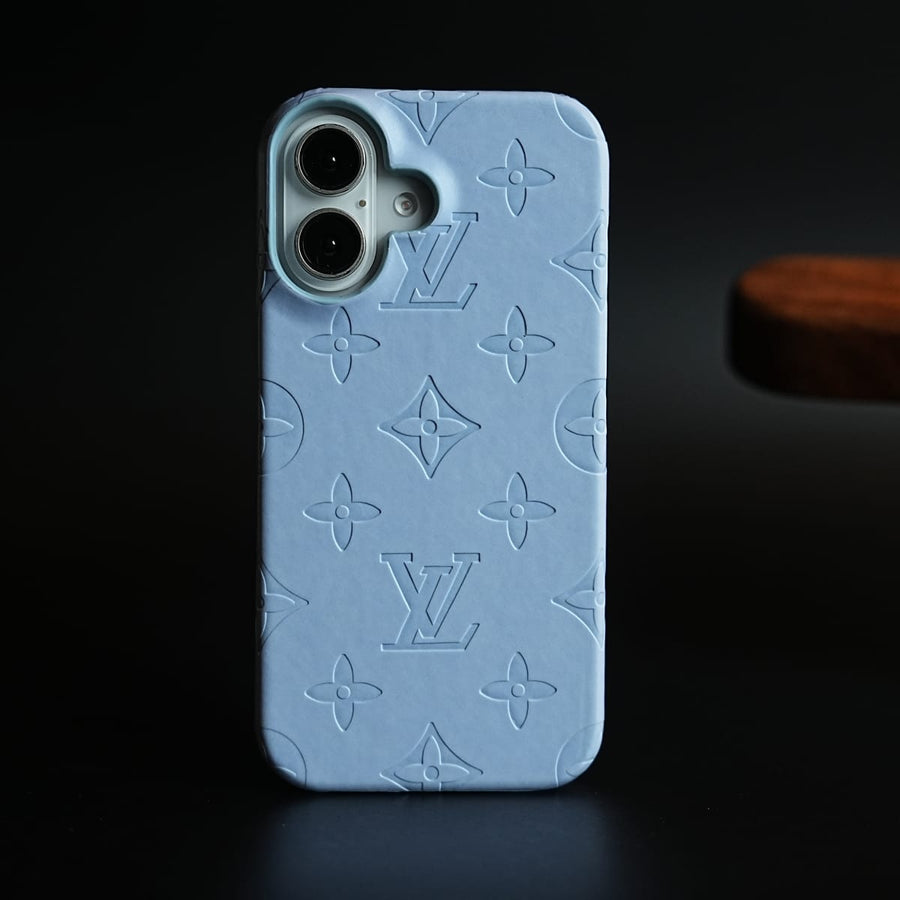 FRATO iPhone 16 Series Light Blue Luxury PU Leather Case for iPhone 16 | Fashion Brand Cover