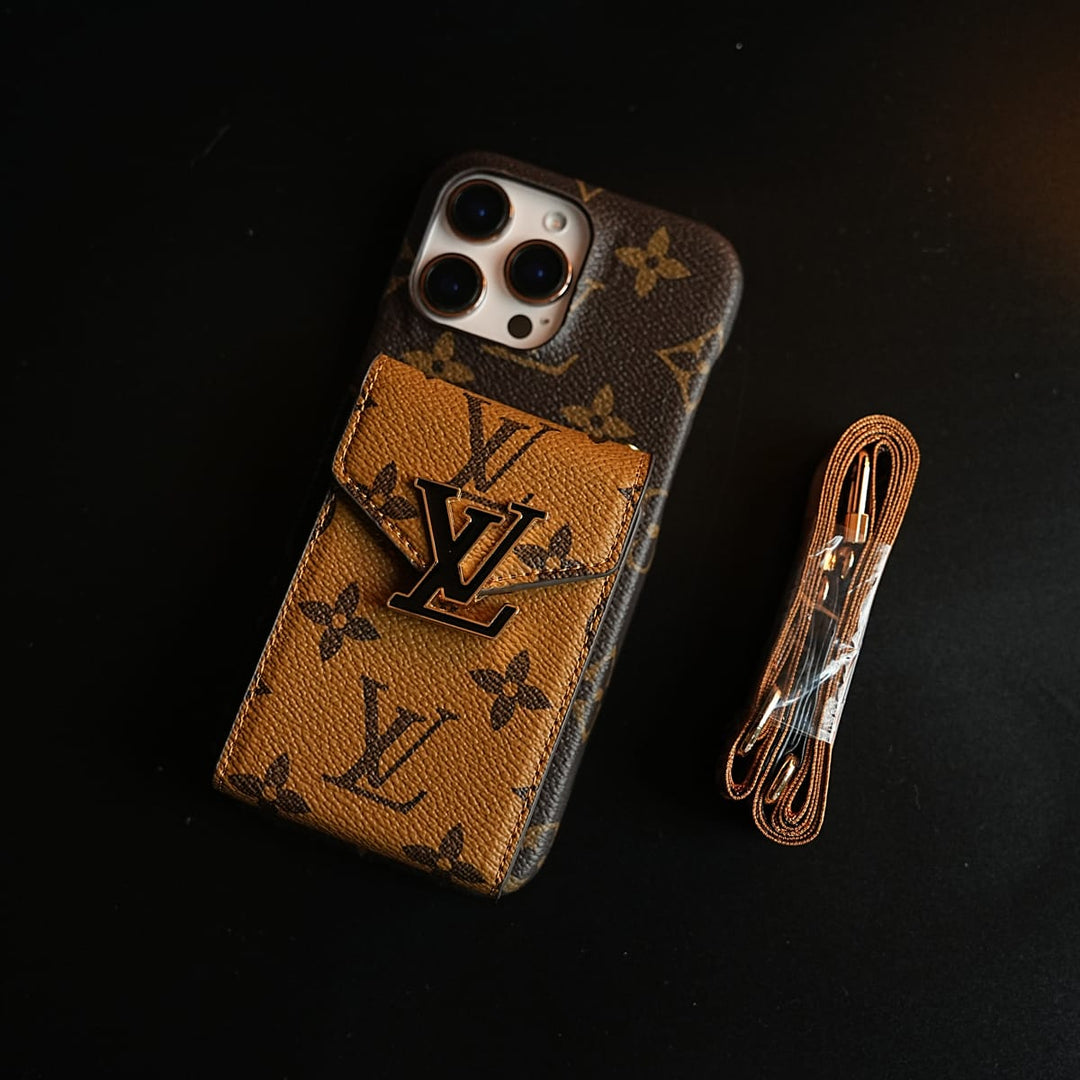 FRATO iPhone 16 Series Monogram Stitched Wallet Case for iPhone 16 Series | Detachable Crossbody Strap