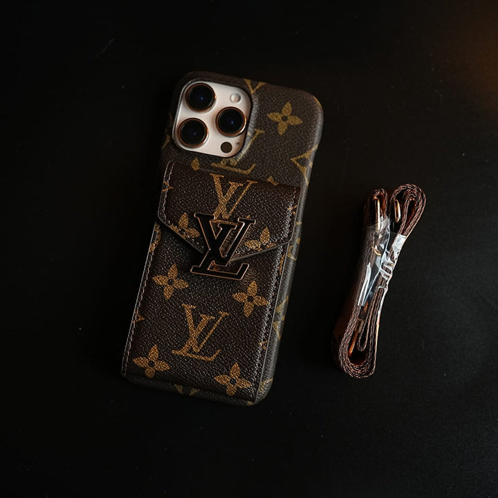 FRATO iPhone 16 Series Monogram Stitched Wallet Case for iPhone 16 Series | Detachable Crossbody Strap