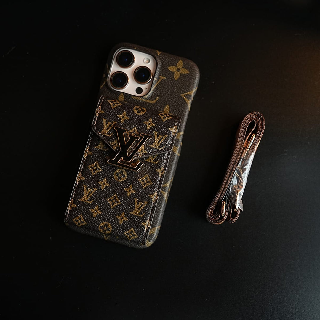 FRATO iPhone 16 Series Monogram Stitched Wallet Case for iPhone 16 Series | Detachable Crossbody Strap