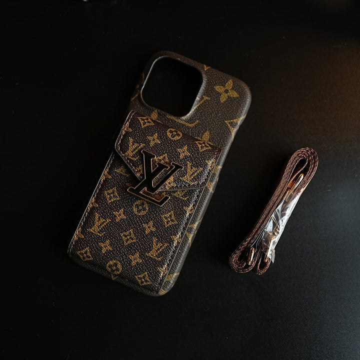 FRATO iPhone 16 Series Monogram Stitched Wallet Case for iPhone 16 Series | Detachable Crossbody Strap