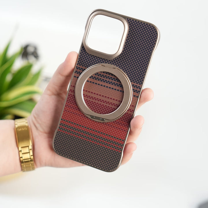 FRATO iPhone 16 Series Red Orange iPhone 16 Pro Max Premium Magnetic Ring Stand Carbon Fiber Case