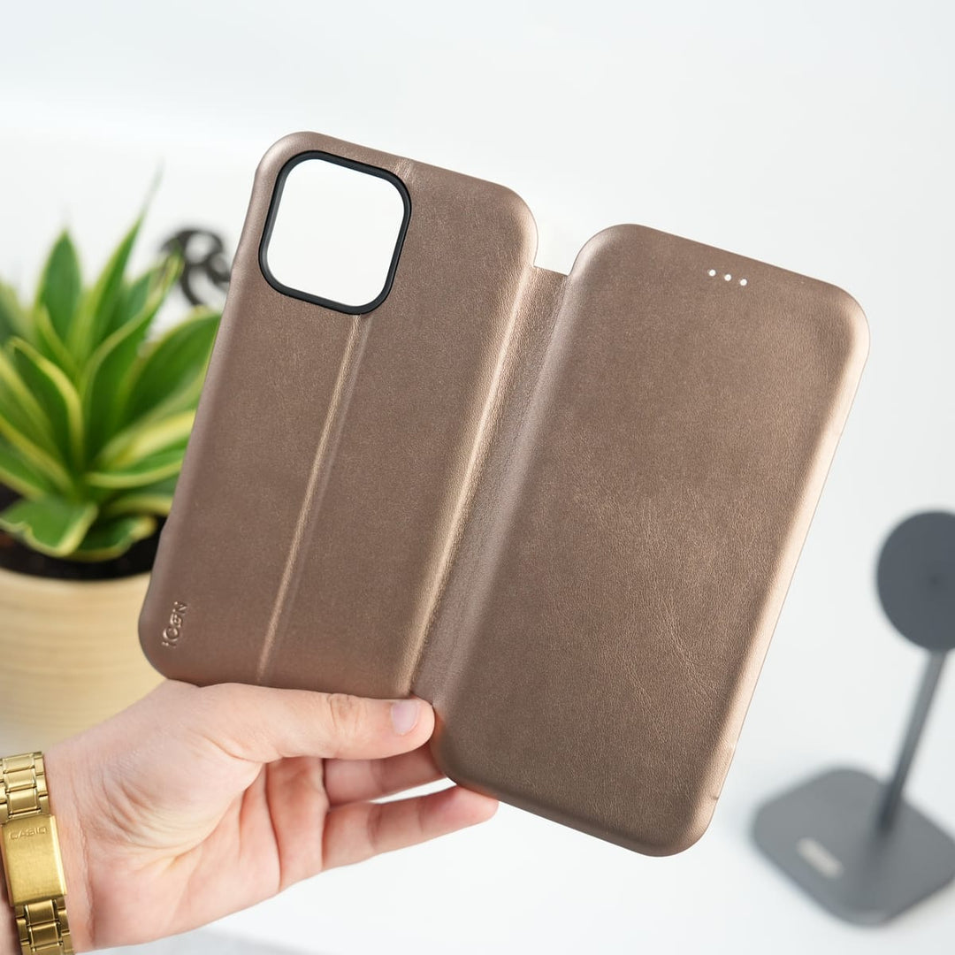 FRATO iPhone 16 Series Rose Gold iPhone 16 Pro Max Premium Flip Leather Wallet Case with Wireless Charging Support