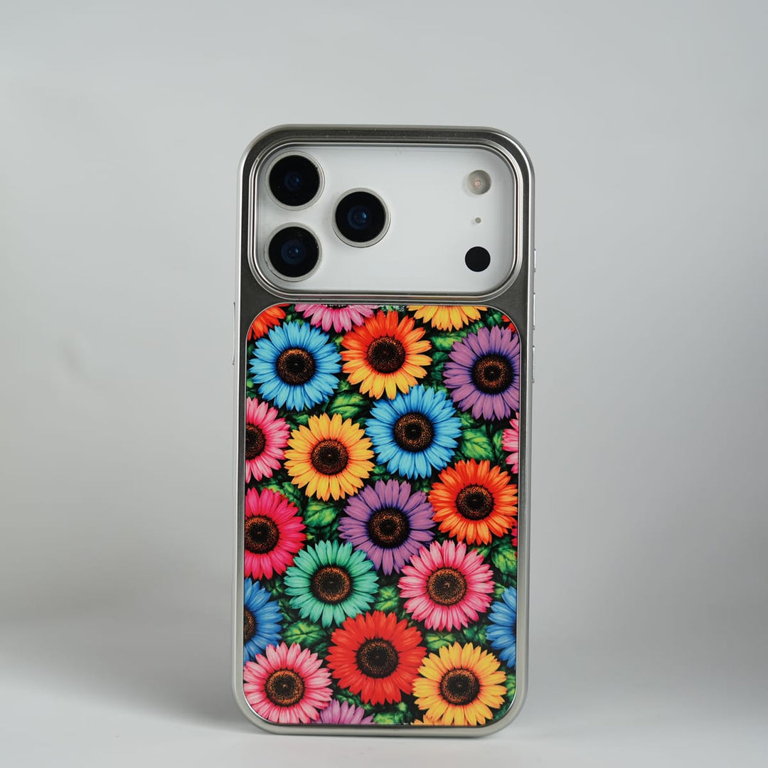 FRATO iPhone 17 Pro Max / Color Burst iPhone 17 Series Chrome Frame Floral Designer Bllom Case | Slim Protective Back Cover