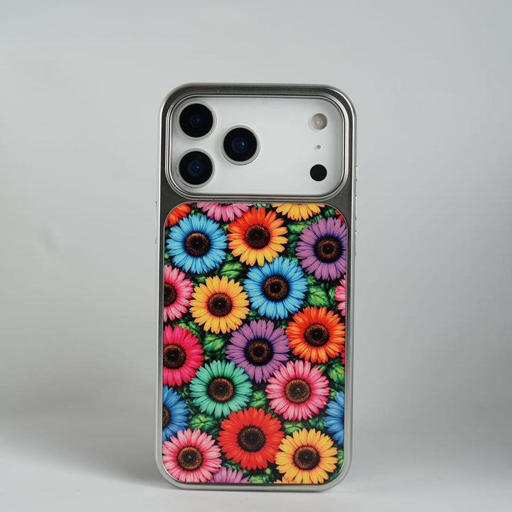 FRATO iPhone 17 Pro Max / Color Burst iPhone 17 Series Chrome Frame Floral Designer Bllom Case | Slim Protective Back Cover