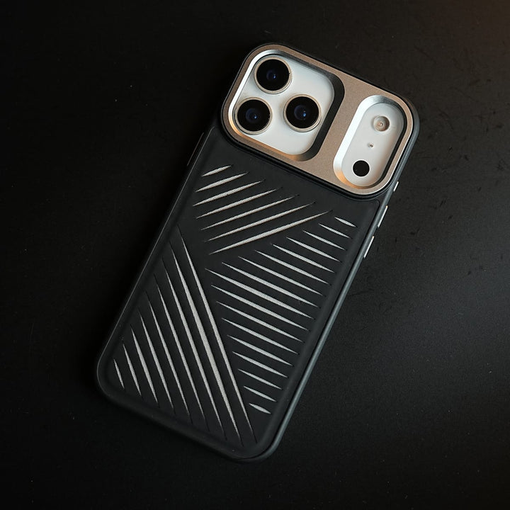 FRATO iPhone 17 Series 17 Pro / Black iPhone 17 Series Premium PU Leather Cut Pattern MagSafe Case with Metal Camera Frame