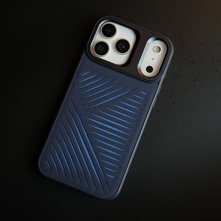 FRATO iPhone 17 Series 17 Pro / Blue iPhone 17 Series Premium PU Leather Cut Pattern MagSafe Case with Metal Camera Frame