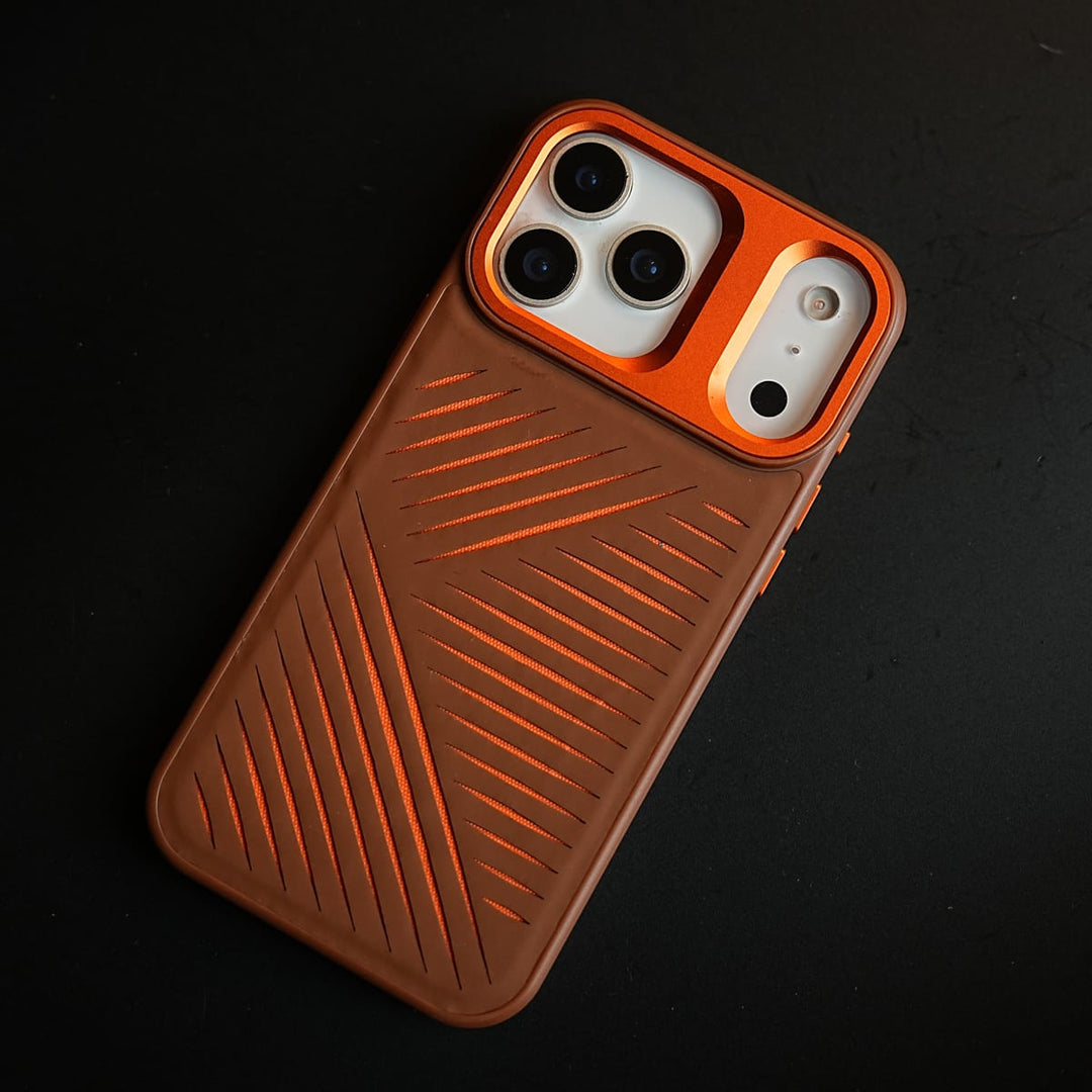 FRATO iPhone 17 Series 17 Pro / Brown iPhone 17 Series Premium PU Leather Cut Pattern MagSafe Case with Metal Camera Frame