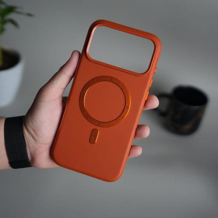 FRATO iPhone 17 Series 17 Pro / Cosmic Orange iPhone 17 Series Premium PU Leather Metal MagSafe Ring Case