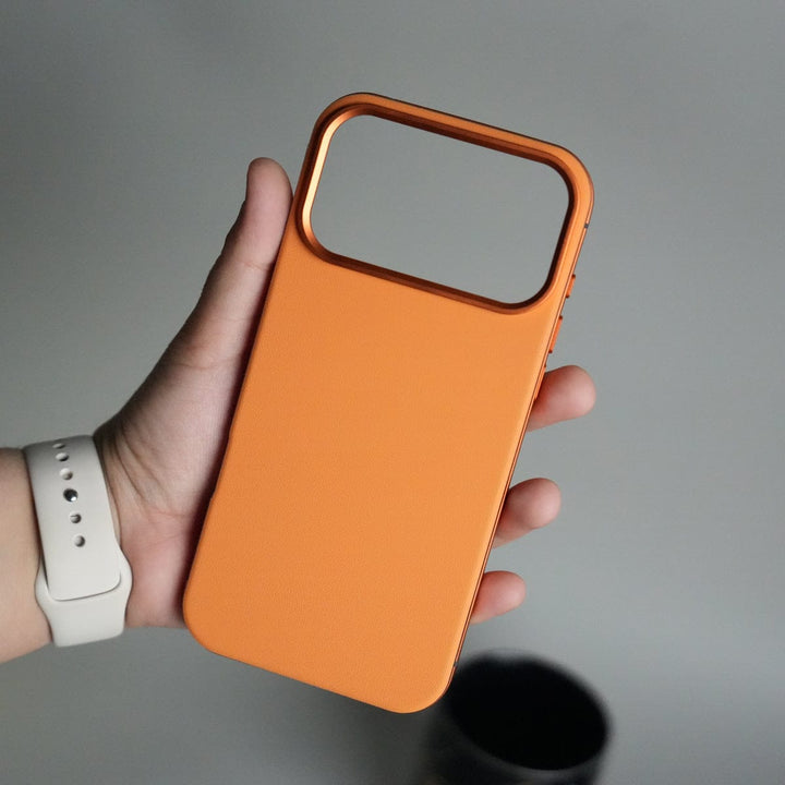 FRATO iPhone 17 Series 17 Pro iPhone 17 Series Metal Side Bumper Leather Feel Magsafe case Cover | Orange