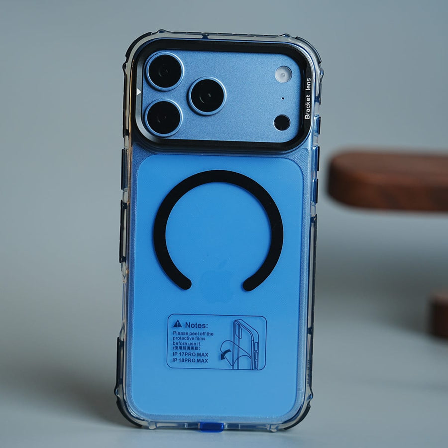 FRATO iPhone 17 Series 17 Pro Max / Black Foldable Camera Frame Stand Case for 17 Series | Magnetic Transparent Protective Cover
