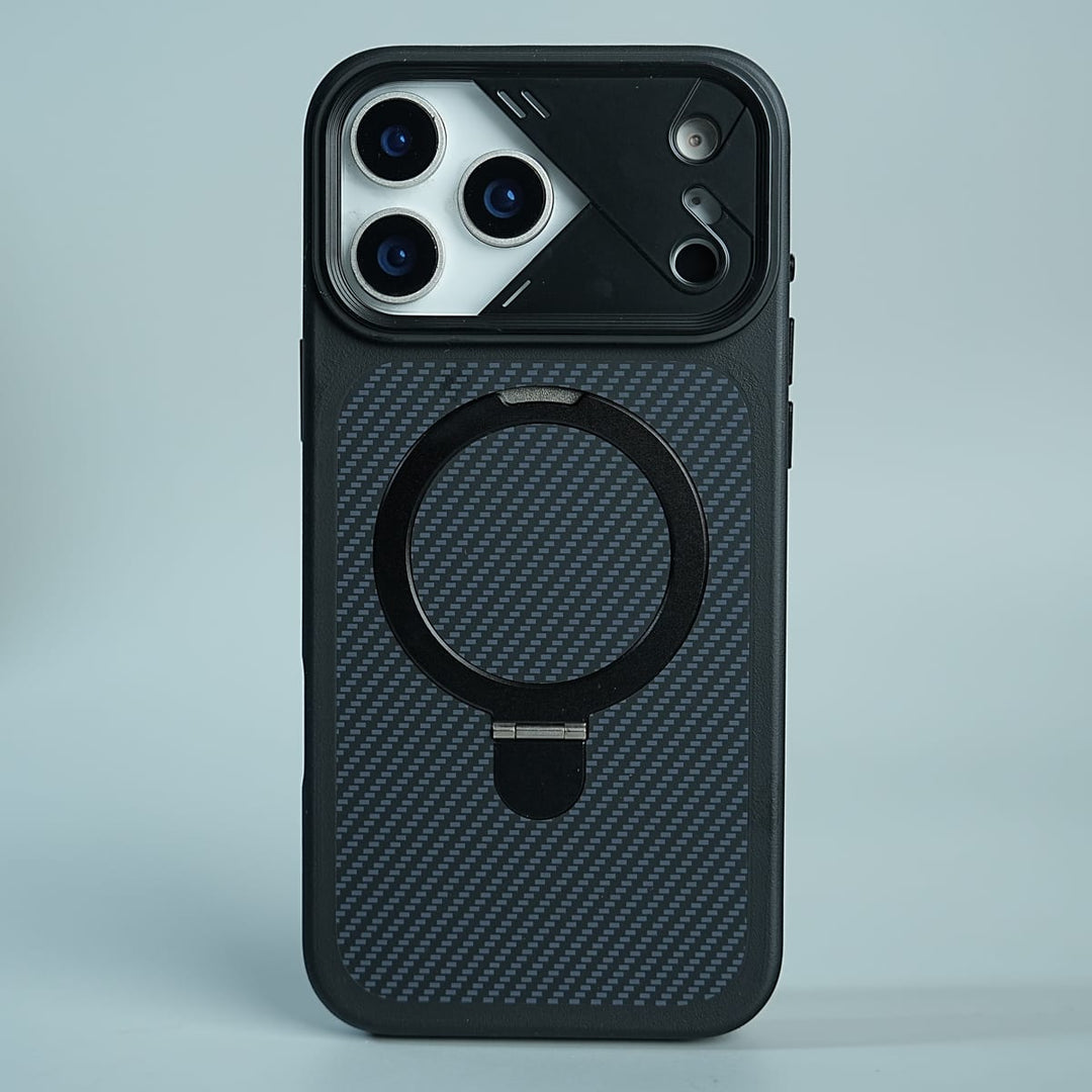 FRATO iPhone 17 Series 17 Pro Max / Black iPhone 17 Series Carbon Fiber Texture Ring Stand Protective Case Cover
