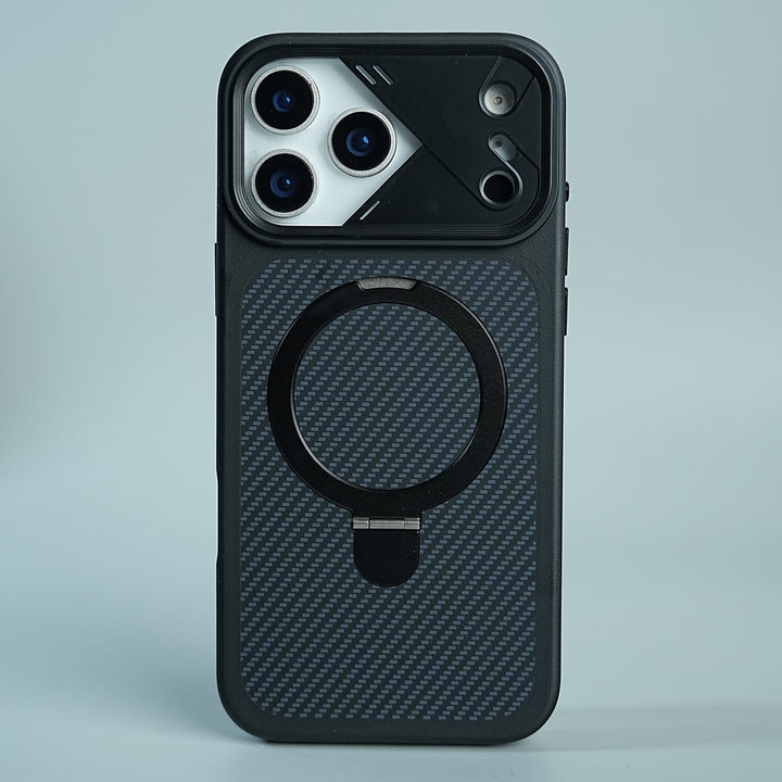 FRATO iPhone 17 Series 17 Pro Max / Black iPhone 17 Series Carbon Fiber Texture Ring Stand Protective Case Cover