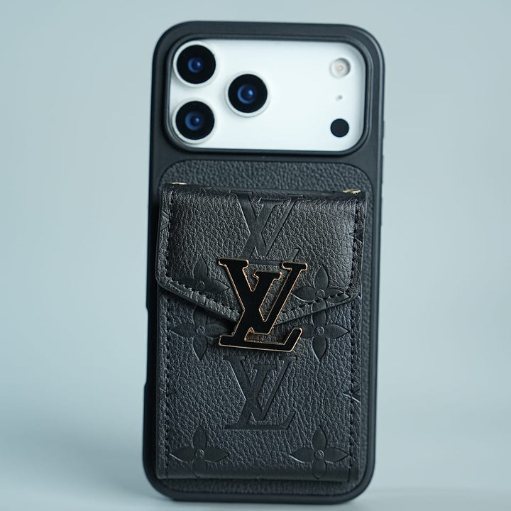 FRATO iPhone 17 Series 17 Pro Max / Black iPhone 17 Series Luxury Monogram Expandable Card Pocket Case with Detachable Strap