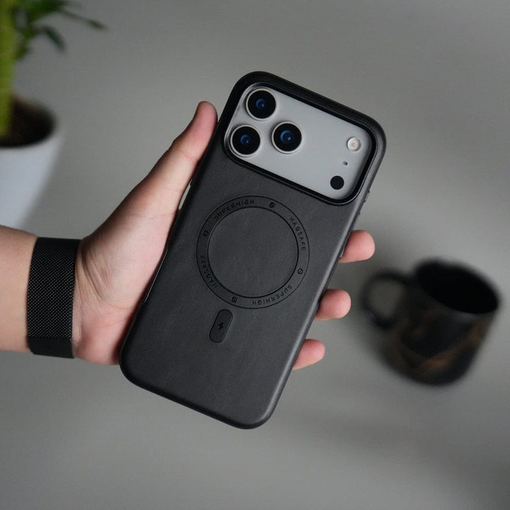 FRATO iPhone 17 Series 17 Pro Max / Black iPhone 17 Series Premium PU Leather Metal MagSafe Ring Case
