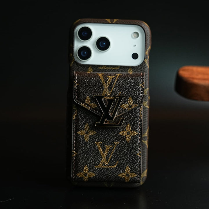 FRATO iPhone 17 Series 17 Pro Max / Black Monogram Stitched Wallet Case for iPhone 17 Series | Detachable Crossbody Strap