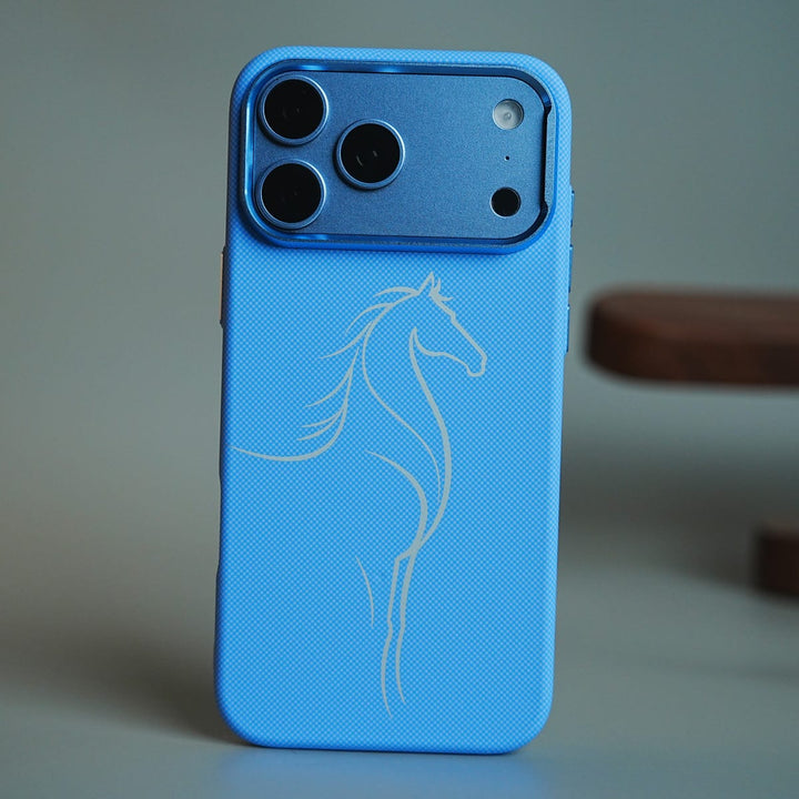 FRATO iPhone 17 Series 17 Pro Max / Blue Horse Line Art Magnetic Case for iPhone 17 Series | Textured Protective Cover