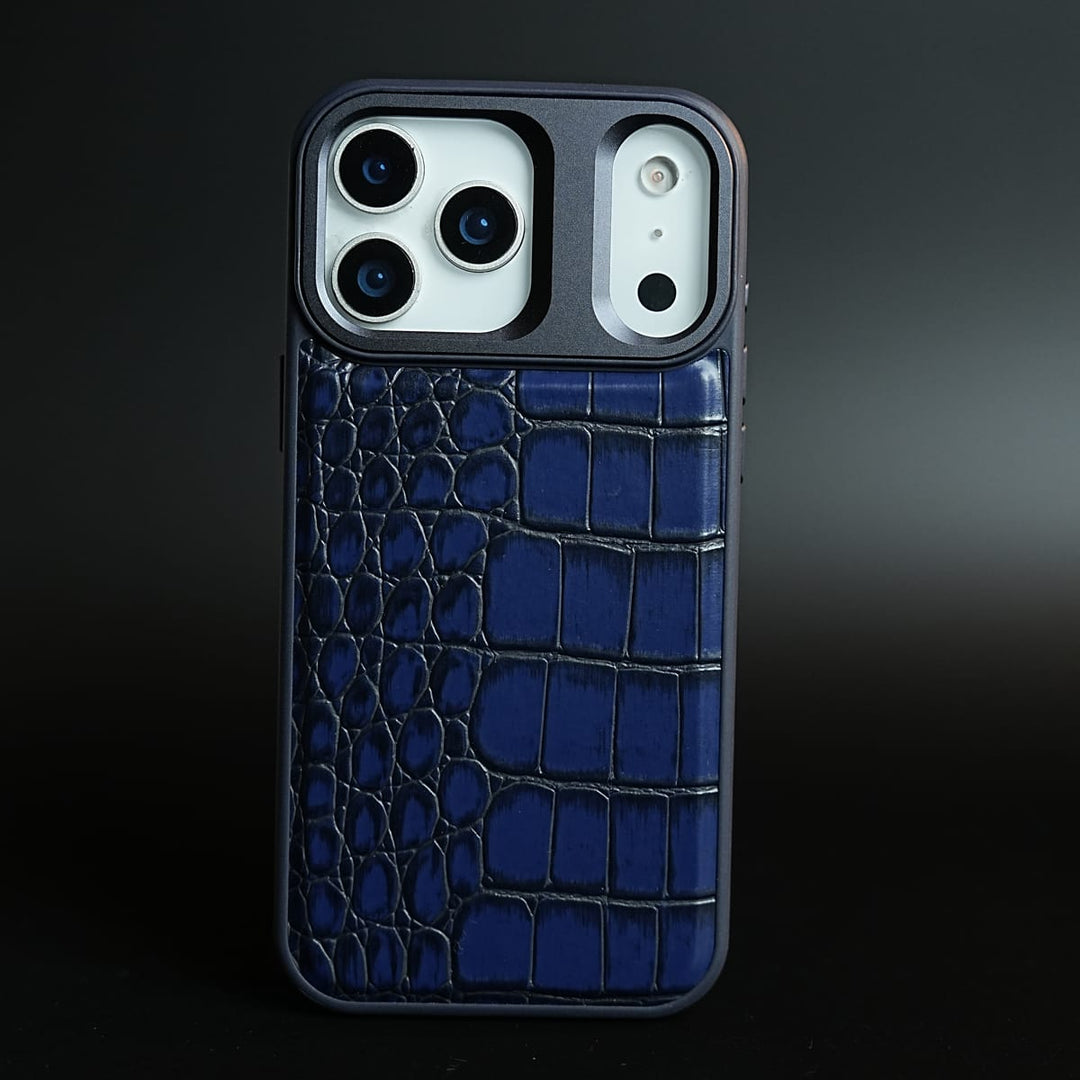 FRATO iPhone 17 Series 17 pro Max / Blue iPhone 17 Series Premium Croc Texture PU Leather MagSafe Case with Metal Camera Frame