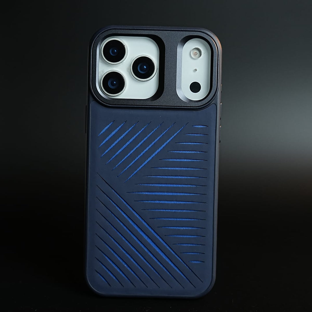 FRATO iPhone 17 Series 17 pro Max / Blue iPhone 17 Series Premium PU Leather Cut Pattern MagSafe Case with Metal Camera Frame