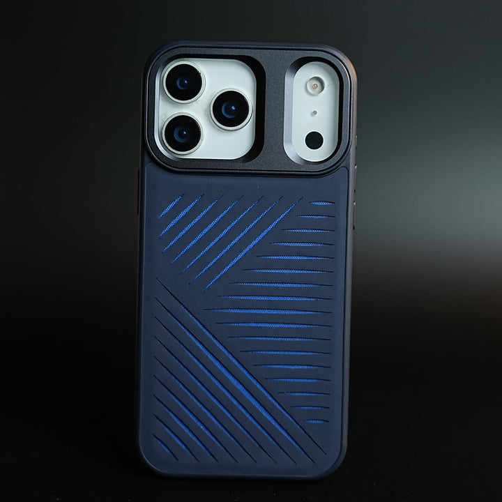 FRATO iPhone 17 Series 17 pro Max / Blue iPhone 17 Series Premium PU Leather Cut Pattern MagSafe Case with Metal Camera Frame