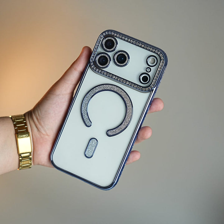 FRATO iPhone 17 Series 17 Pro Max / Blue Luxury Crystal MagSafe Case for iPhone 17 Series | Rhinestone Camera Frame