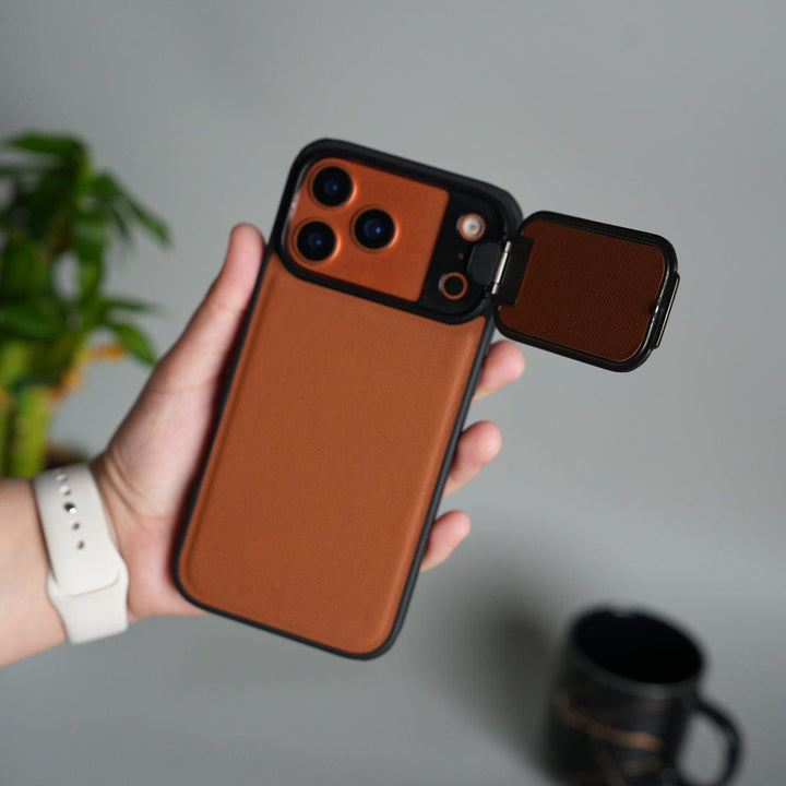 FRATO iPhone 17 Series 17 Pro Max / Brown iPhone 17 Series Metal Camera Cap Stand Case Cover