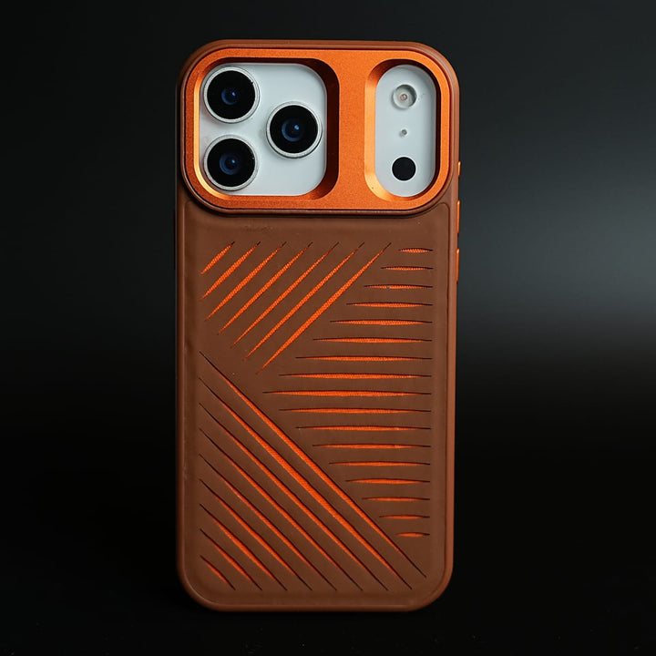 FRATO iPhone 17 Series 17 pro Max / Brown iPhone 17 Series Premium PU Leather Cut Pattern MagSafe Case with Metal Camera Frame