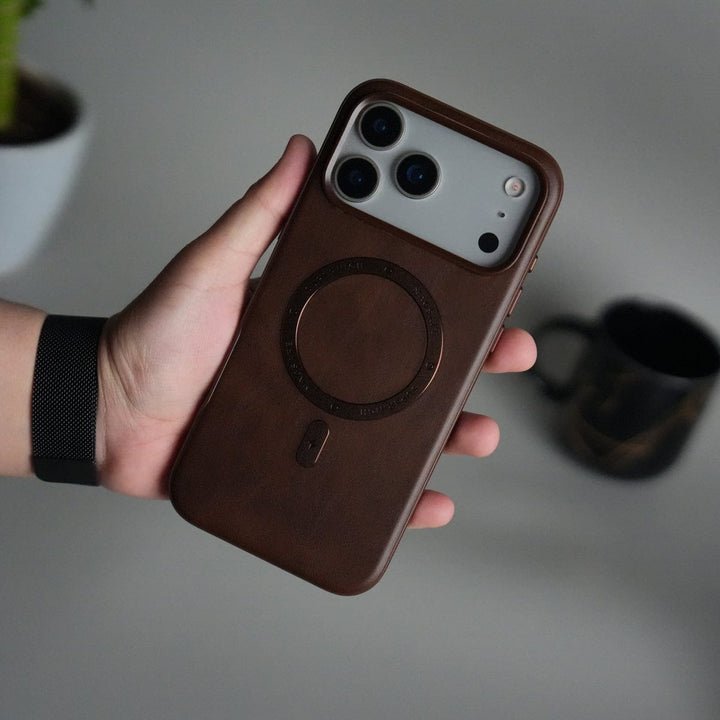 FRATO iPhone 17 Series 17 Pro Max / Brown iPhone 17 Series Premium PU Leather Metal MagSafe Ring Case