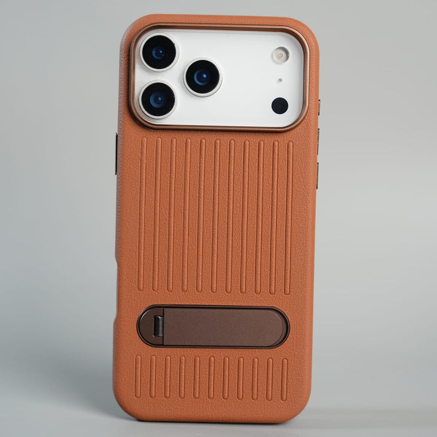 FRATO iPhone 17 Series 17 Pro Max / Brown iPhone 17 Series Premium PU Leather Suitcase MagSafe Case with Foldable Stand