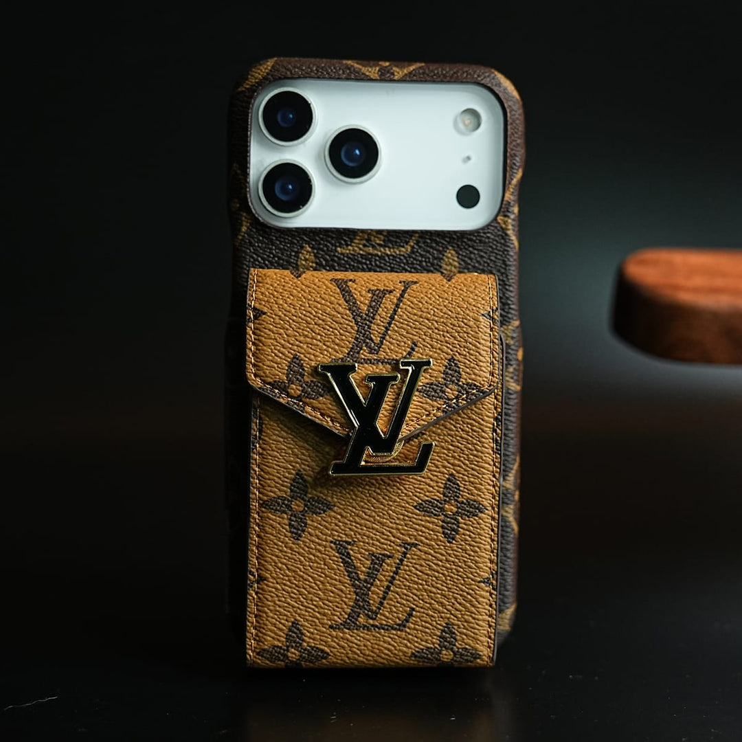 FRATO iPhone 17 Series 17 Pro Max / Brown Monogram Stitched Wallet Case for iPhone 17 Series | Detachable Crossbody Strap