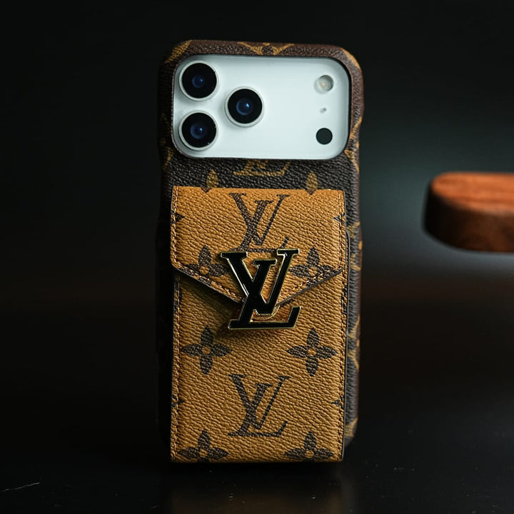 FRATO iPhone 17 Series 17 Pro Max / Brown Monogram Stitched Wallet Case for iPhone 17 Series | Detachable Crossbody Strap