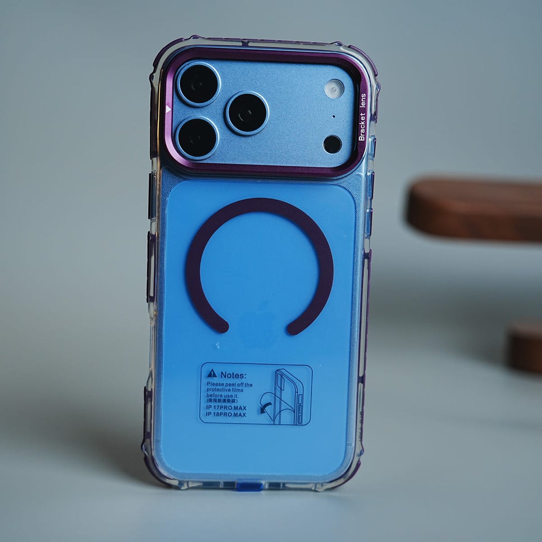 FRATO iPhone 17 Series 17 Pro Max / Burgundy Foldable Camera Frame Stand Case for 17 Series | Magnetic Transparent Protective Cover