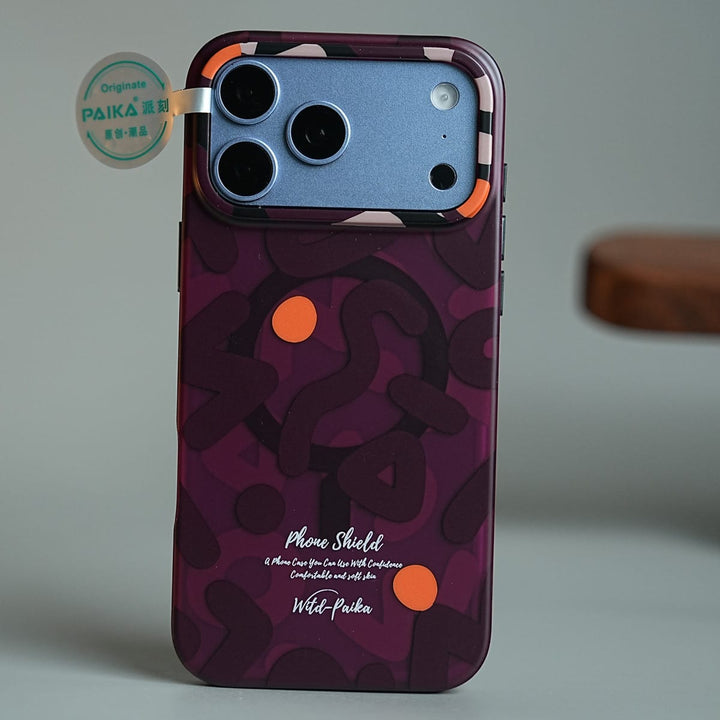 FRATO iPhone 17 Series 17 Pro Max / Burgundy Geometric Graffiti Case for iPhone 17 Series | Shockproof Magnetic Cover