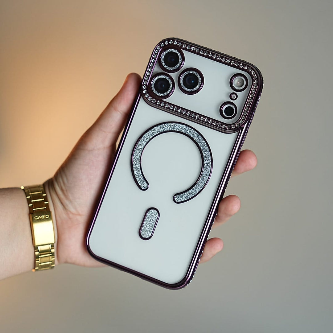 FRATO iPhone 17 Series 17 Pro Max / Burgundy Luxury Crystal MagSafe Case for iPhone 17 Series | Rhinestone Camera Frame