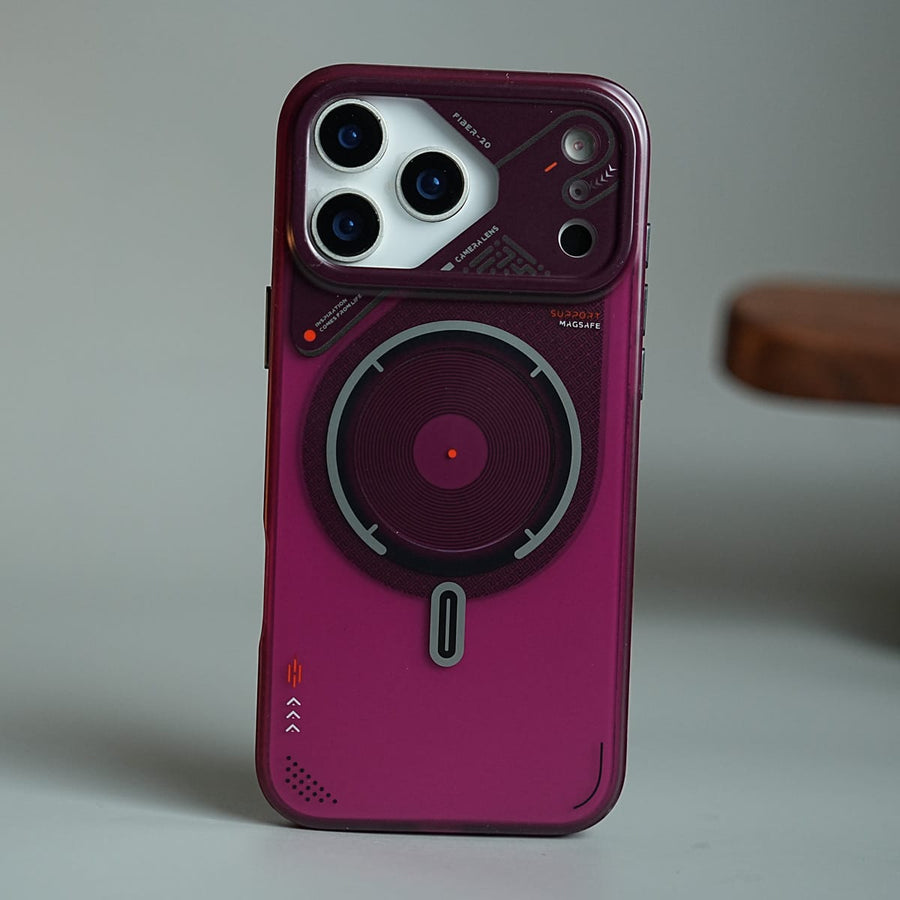 FRATO iPhone 17 Series 17 Pro Max / Burgundy Mechanical Design Magnetic Case for 17 Series | Translucent Protective Cover