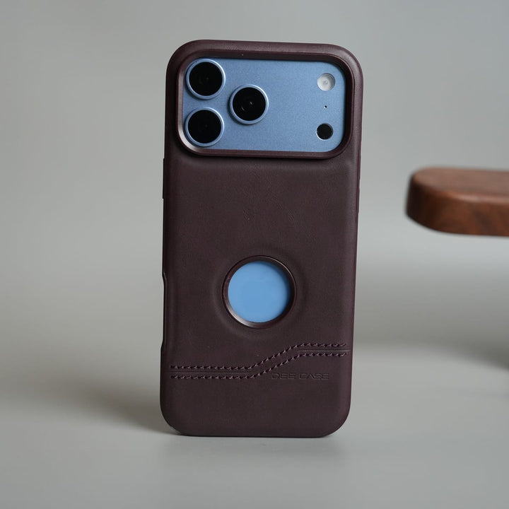 FRATO iPhone 17 Series 17 Pro Max / Burgundy Stitched Leather Texture Case for 17 Series | Raised Camera Protection Cover