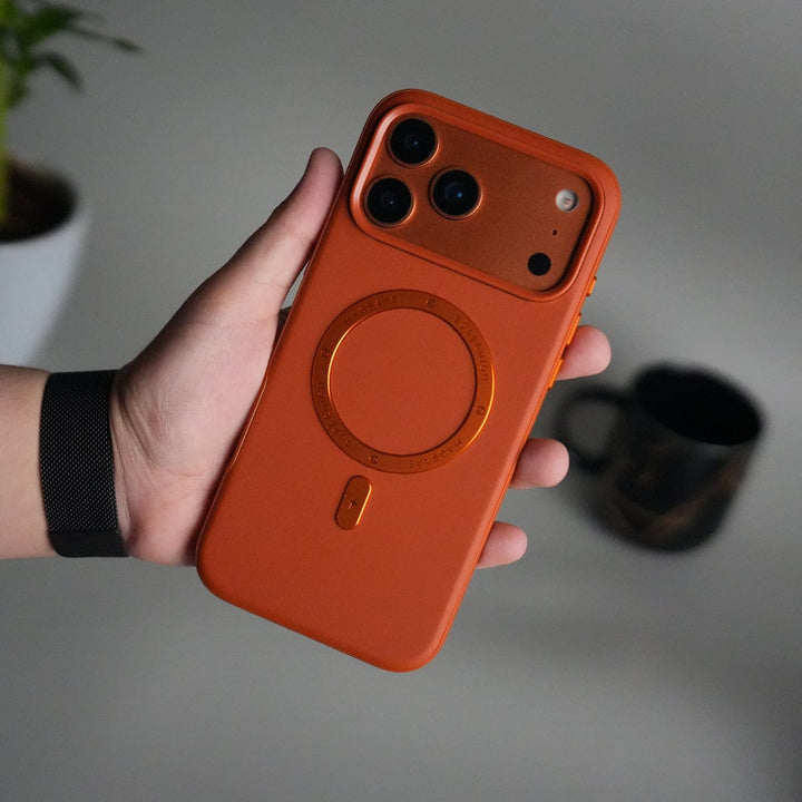 FRATO iPhone 17 Series 17 Pro Max / Cosmic Orange iPhone 17 Series Premium PU Leather Metal MagSafe Ring Case
