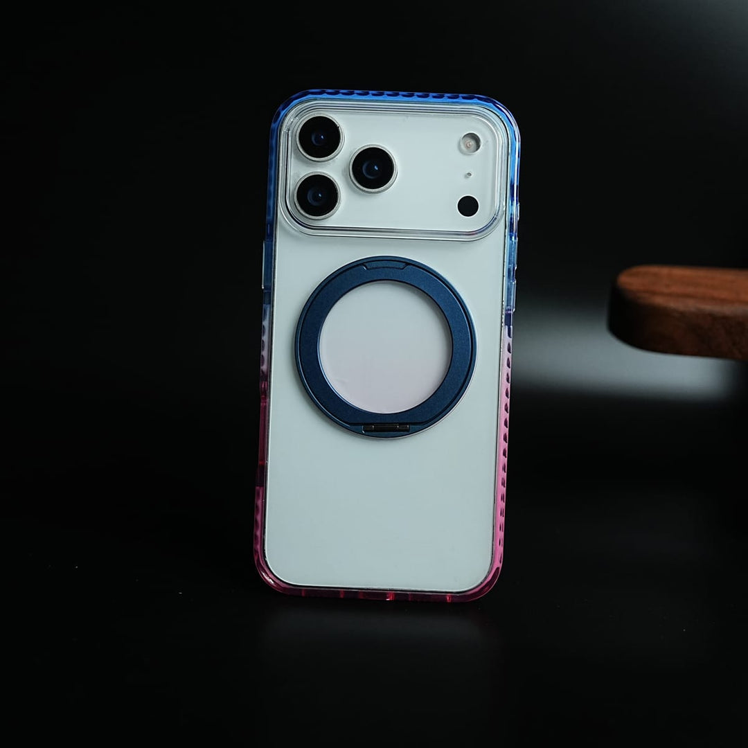 FRATO iPhone 17 Series 17 Pro Max / Dark Blue Two-Tone Clear Case for iPhone 17 Series | Rotating Ring Stand