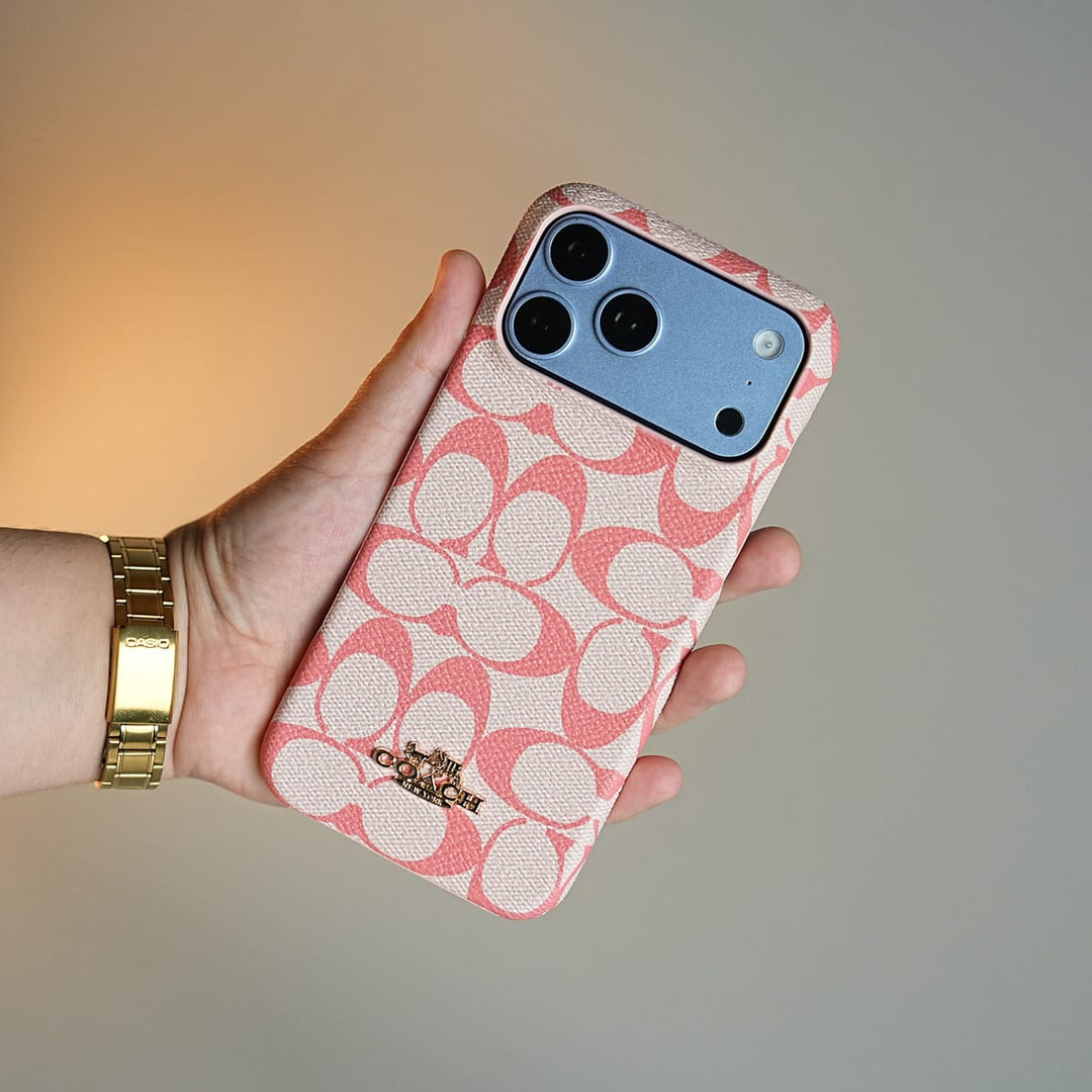 FRATO iPhone 17 Series 17 Pro Max / Dark Pink Leather Texture Pattern Case for iPhone 17 Series | Gold-Tone Logo Slim Cover