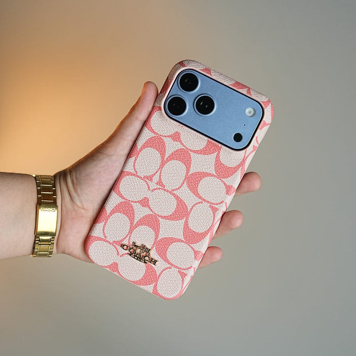 FRATO iPhone 17 Series 17 Pro Max / Dark Pink Leather Texture Pattern Case for iPhone 17 Series | Gold-Tone Logo Slim Cover