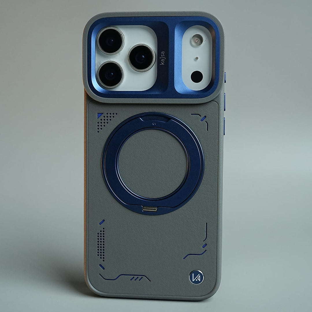 FRATO iPhone 17 Series 17 pro Max / Gray Blue Ring iPhone 17 Series Matrix Leather Pattern Case | Premium Luxury Back Cover with Ring Stand
