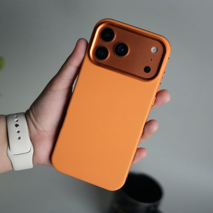 FRATO iPhone 17 Series 17 Pro Max iPhone 17 Series Metal Side Bumper Leather Feel Magsafe case Cover | Orange