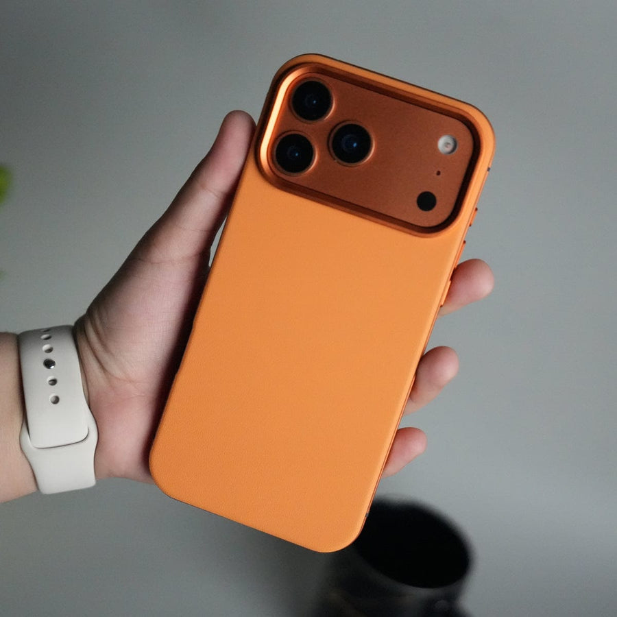 FRATO iPhone 17 Series 17 Pro Max iPhone 17 Series Metal Side Bumper Leather Feel Magsafe case Cover | Orange