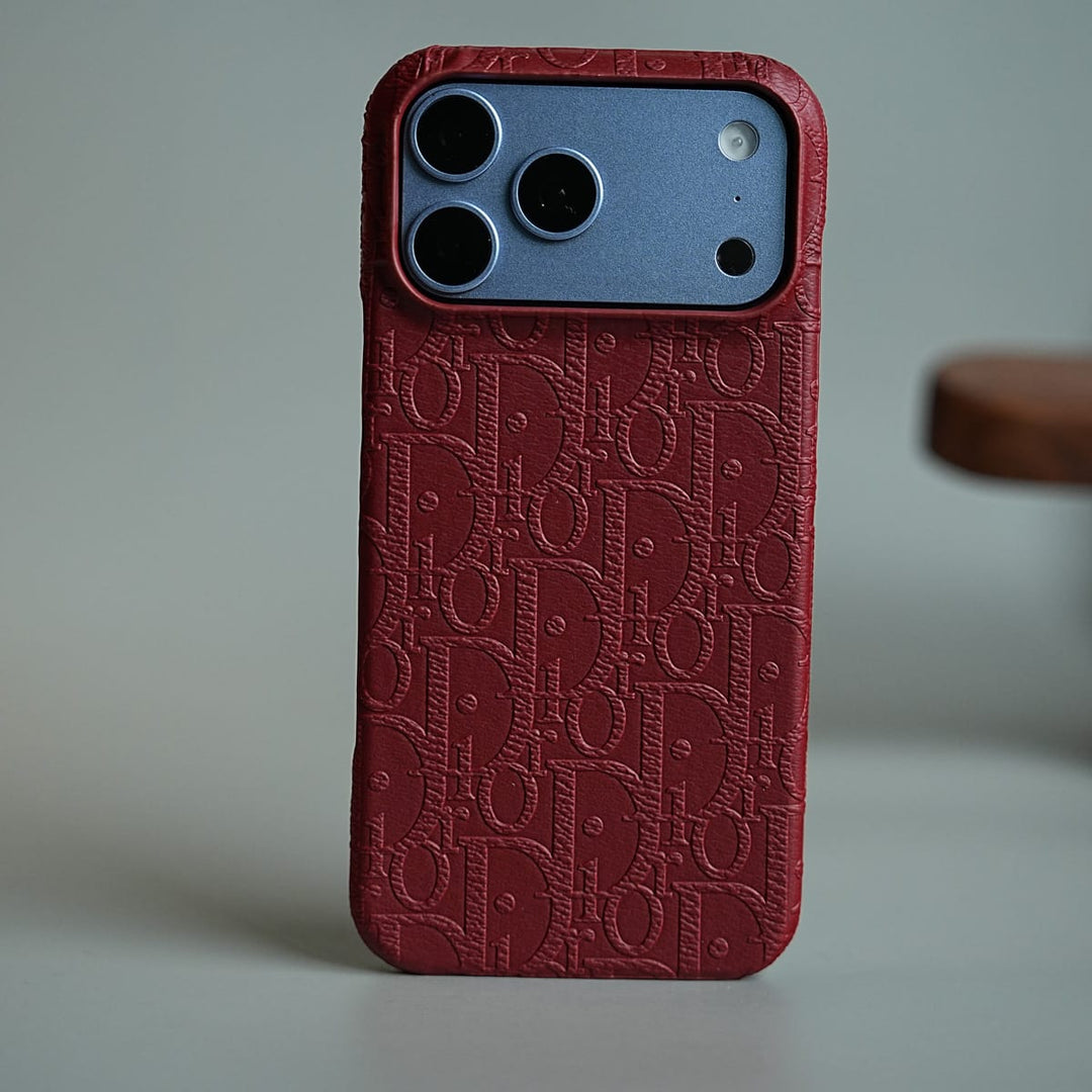 FRATO iPhone 17 Series 17 Pro Max / Maroon Luxury Monogram Case for iPhone 17 Series | PU Leather Designer Cover