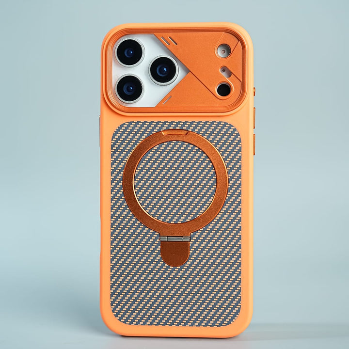 FRATO iPhone 17 Series 17 Pro Max / Orange iPhone 17 Series Carbon Fiber Texture Ring Stand Protective Case Cover
