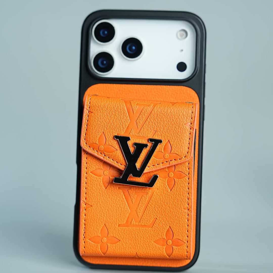 FRATO iPhone 17 Series 17 Pro Max / Orange iPhone 17 Series Luxury Monogram Expandable Card Pocket Case with Detachable Strap