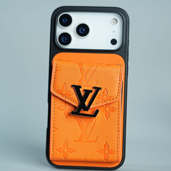 FRATO iPhone 17 Series 17 Pro Max / Orange iPhone 17 Series Luxury Monogram Expandable Card Pocket Case with Detachable Strap