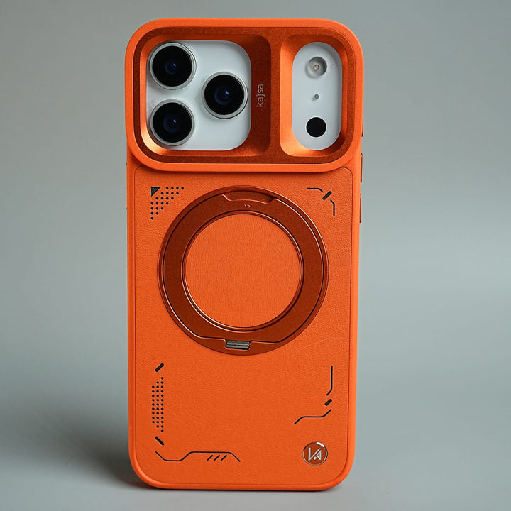 FRATO iPhone 17 Series 17 pro Max / Orange iPhone 17 Series Matrix Leather Pattern Case | Premium Luxury Back Cover with Ring Stand