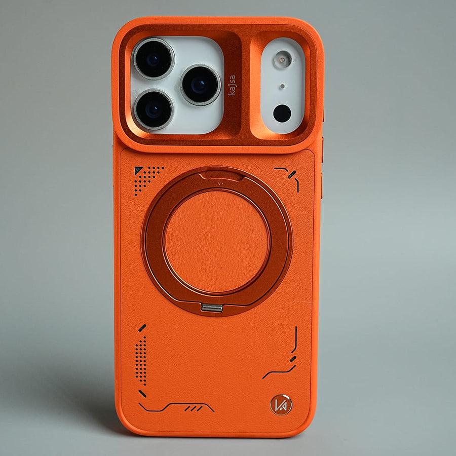 FRATO iPhone 17 Series 17 pro Max / Orange iPhone 17 Series Matrix Leather Pattern Case | Premium Luxury Back Cover with Ring Stand